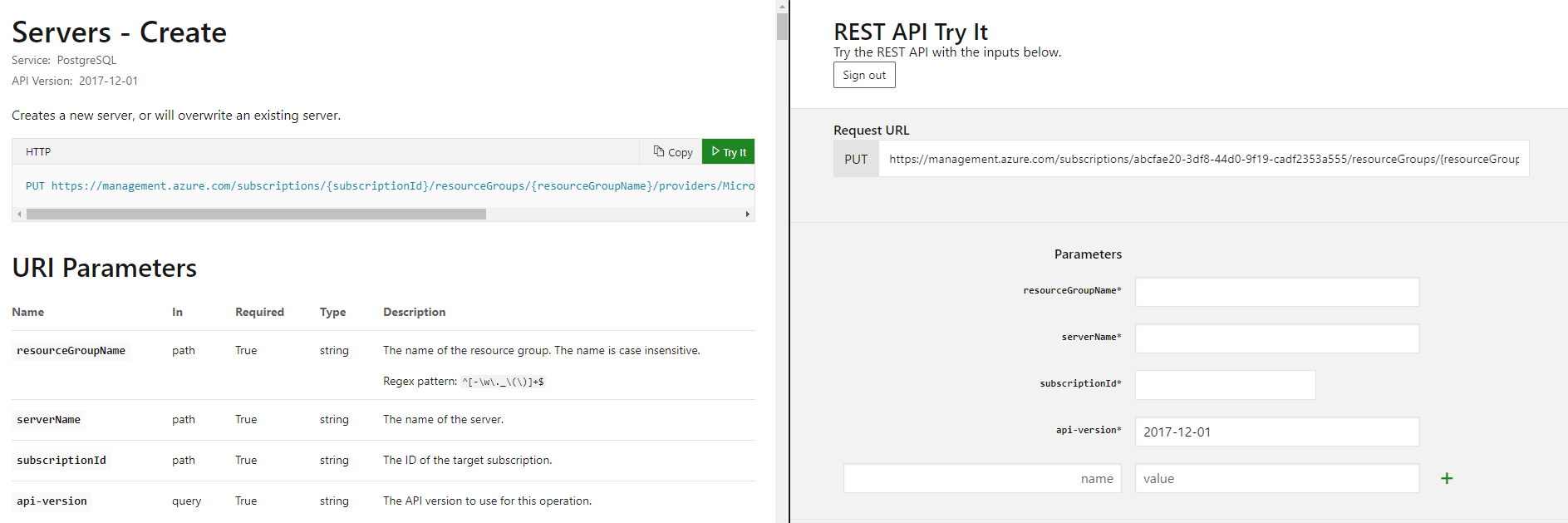 Create server using REST API