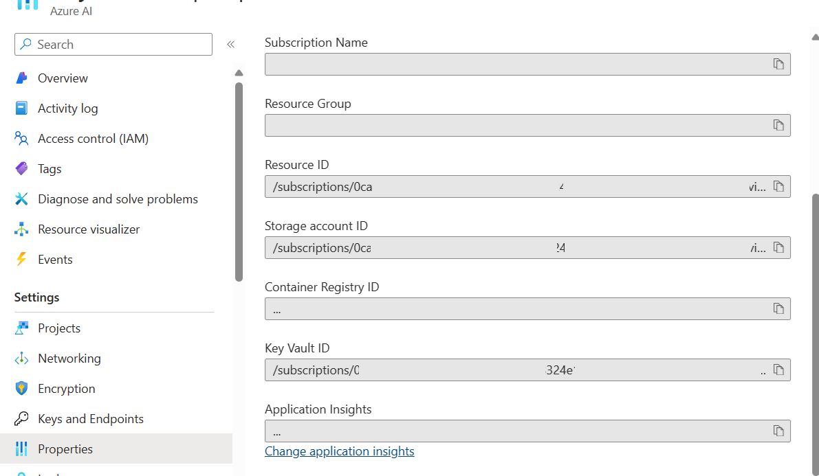Screenshot of the properties page of the hub resource in the Azure portal.