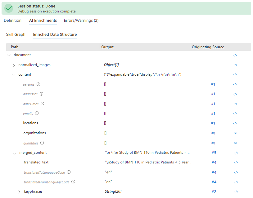 Screenshot of Enriched Data Structure with wrong context.