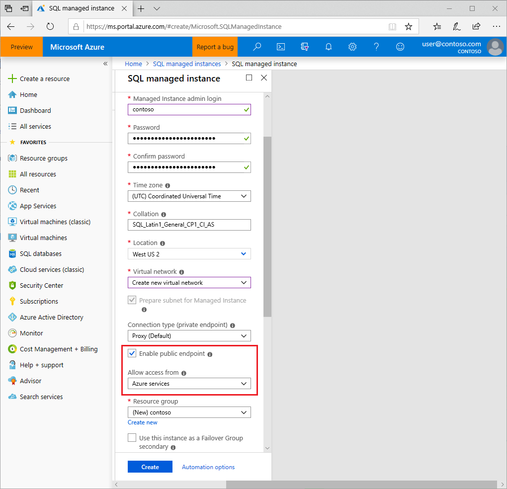 Enable public endpoint