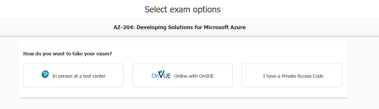 Select exam options