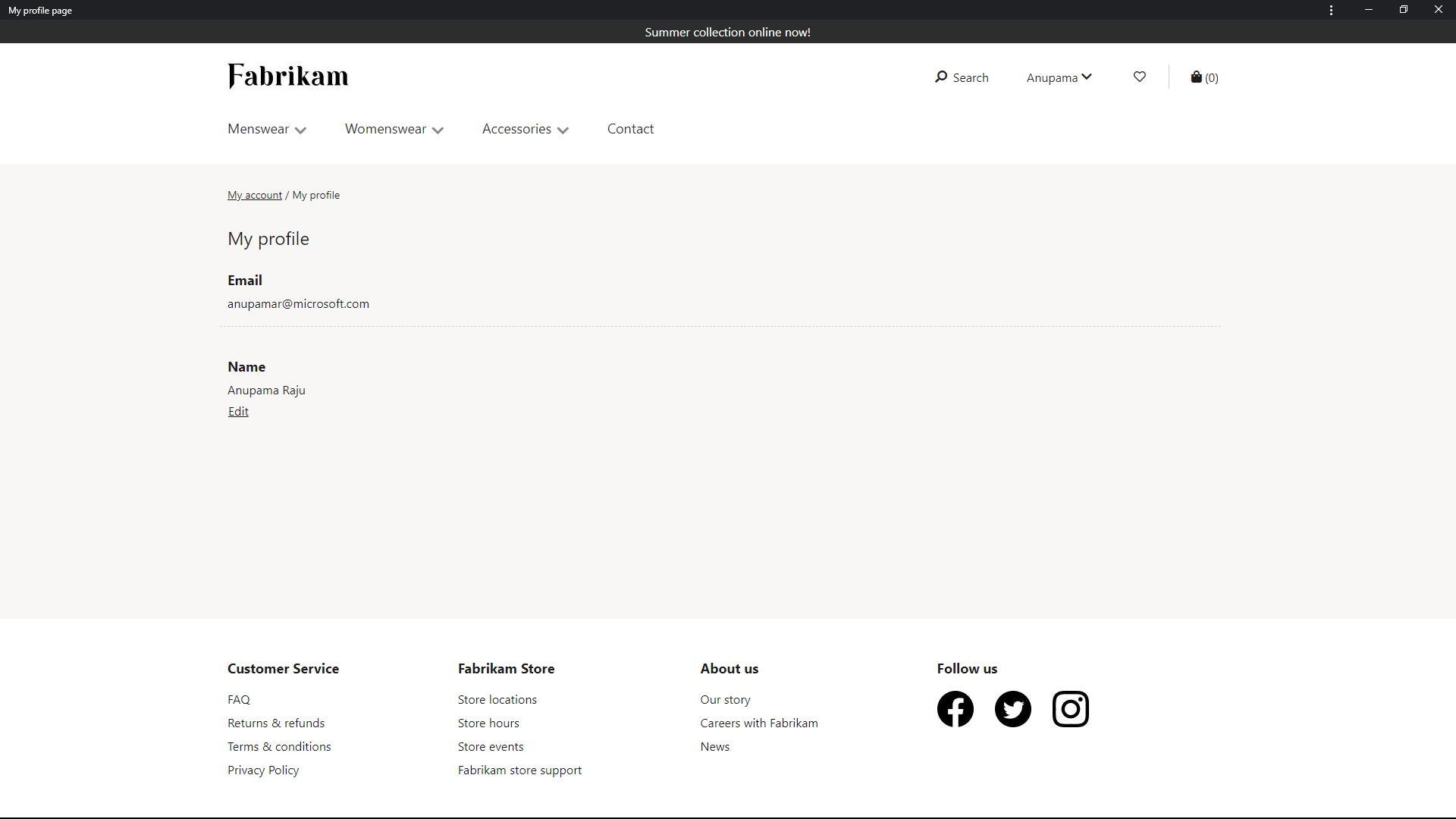 Screenshot of a My profile page.