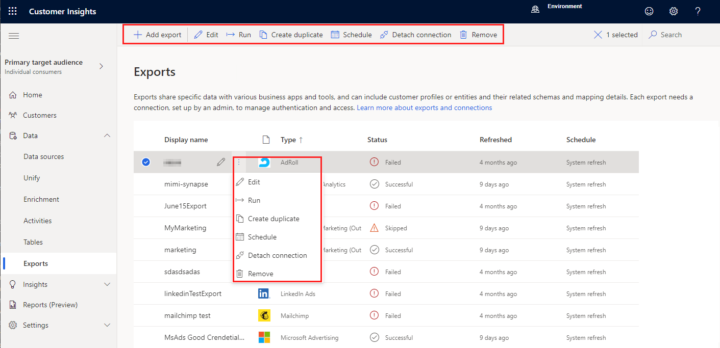 Exports page.