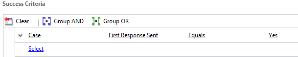Success criteria for an SLA is Case First Response Sent equals Yes.