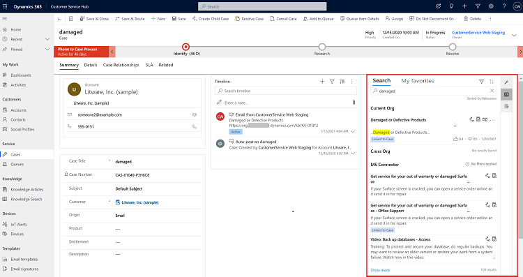 Screenshot of the representative view of search providers in Customer Service Hub Screenshot of the representative view of search providers in Customer Service Hub.