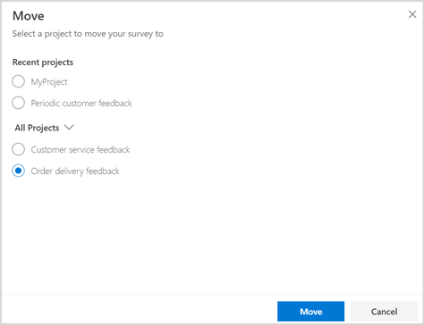 Move your survey to a different project Move your survey to a different project.