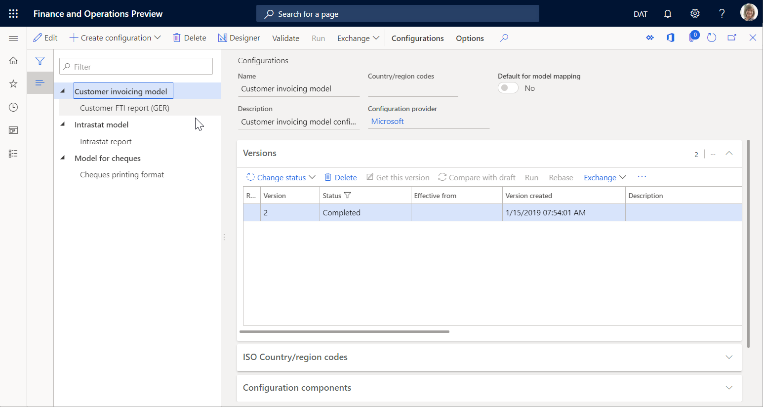 Screenshot of the ER configurations page confirming configuration import.