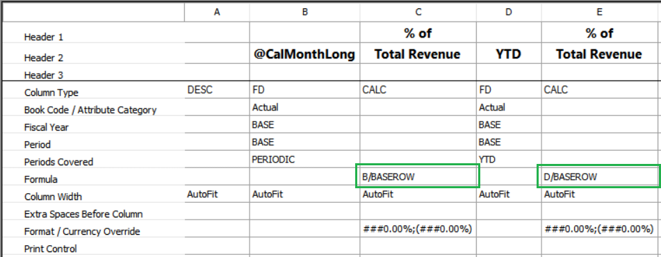 Screenshot of a column definition example showing calculations using the CBR format code.