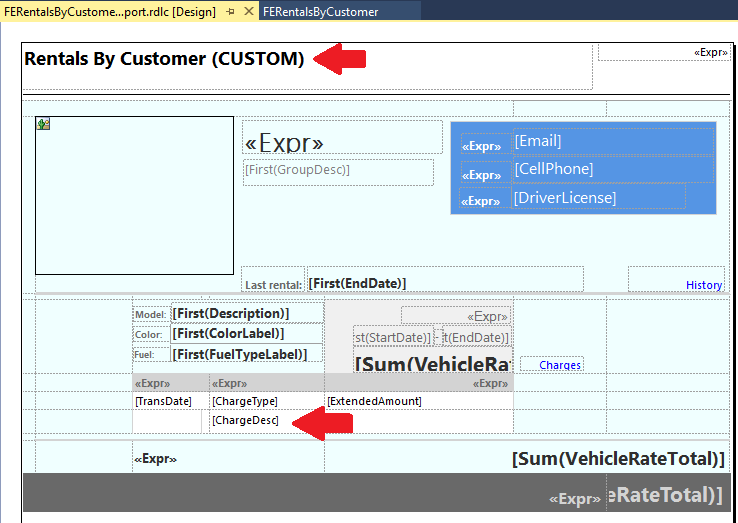 Screenshot of custom design for this example.