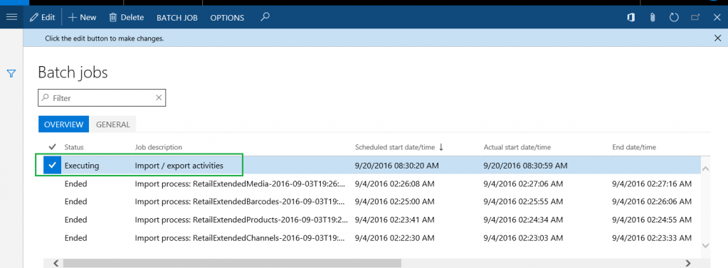 Screenshot of the Batch jobs page.