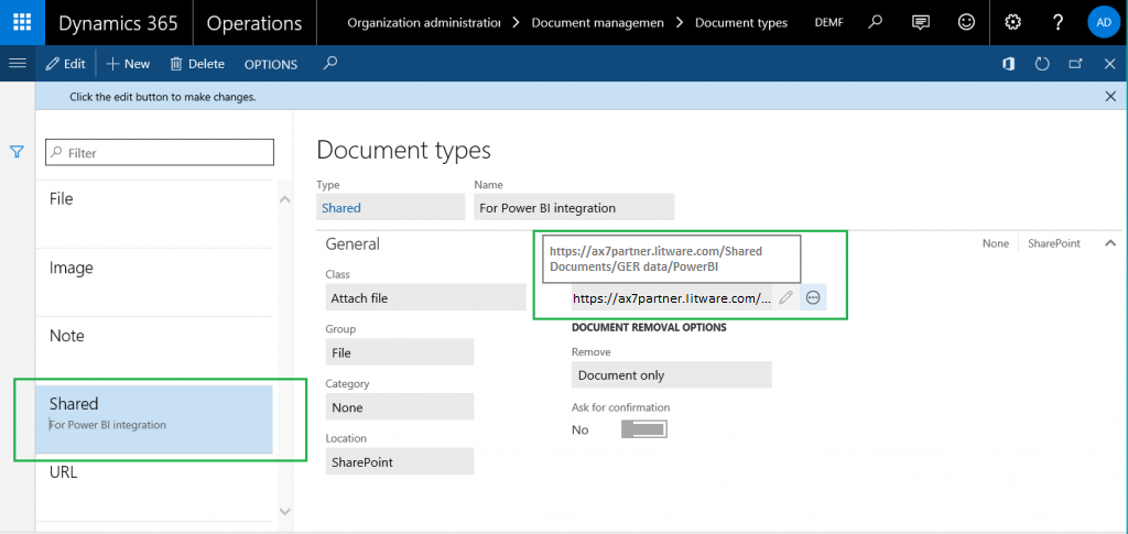 Screenshot of the Document types page.