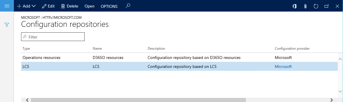 Screenshot of the Configuration repositories page.