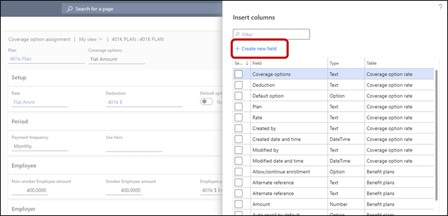 Screenshot of Benefits management custom fields.