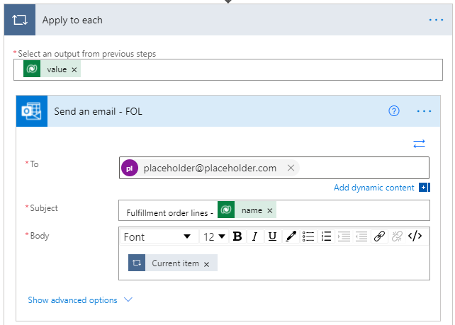 Screenshot of Apply to each control configuration.