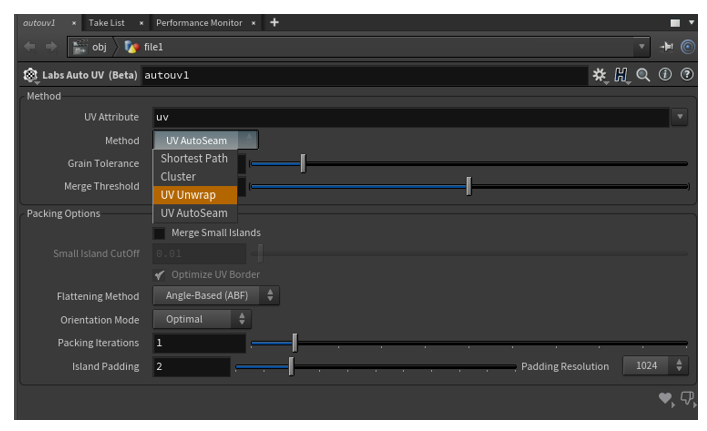 UV Unwrap method selected UV Unwrap method selected.