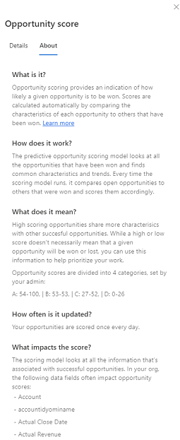 Predictive opportunity score About tab Predictive opportunity score About tab