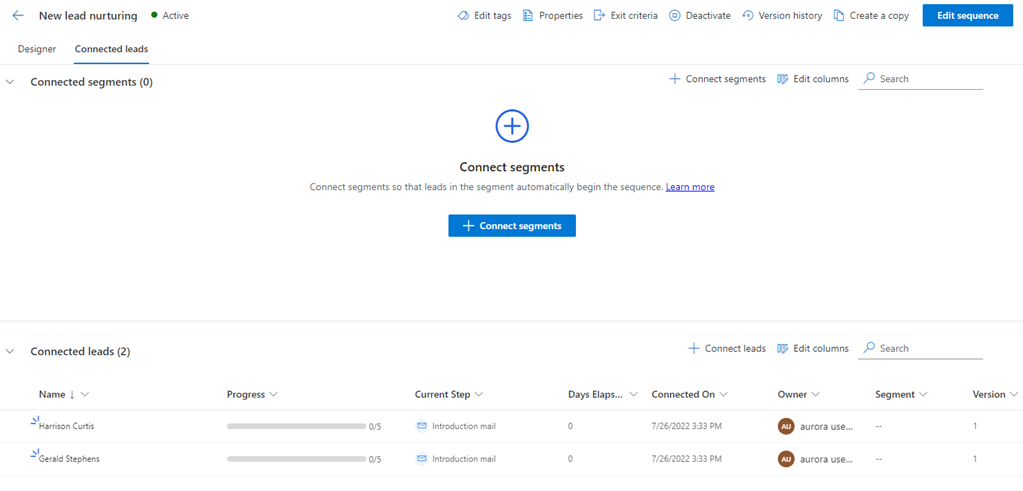 Lead records connected to sequence Lead records connected to sequence