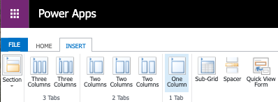 Screenshot of selecting One column from the Insert tab.