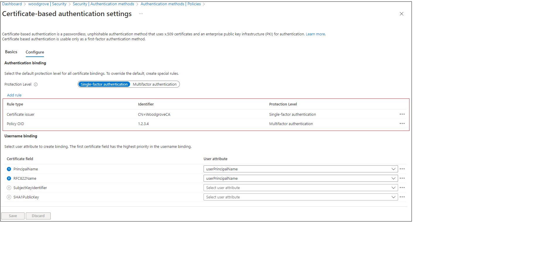 Screenshot of the Policy OID rule.