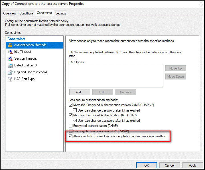 Modify authentication methods to allow clients to connect