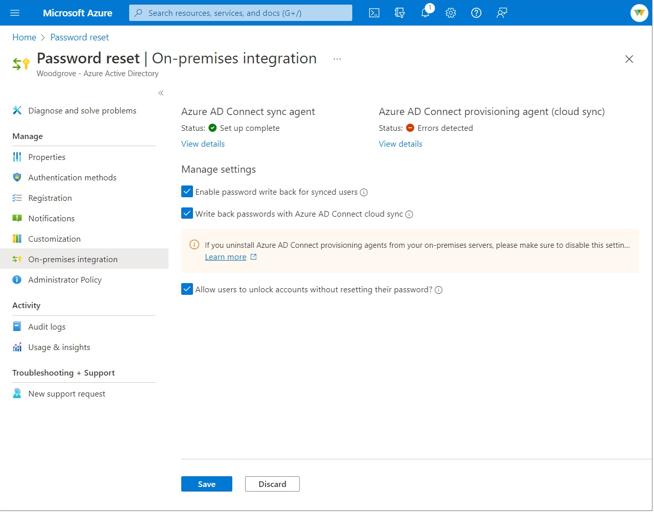 Enable Microsoft Entra self-service password reset for password writeback