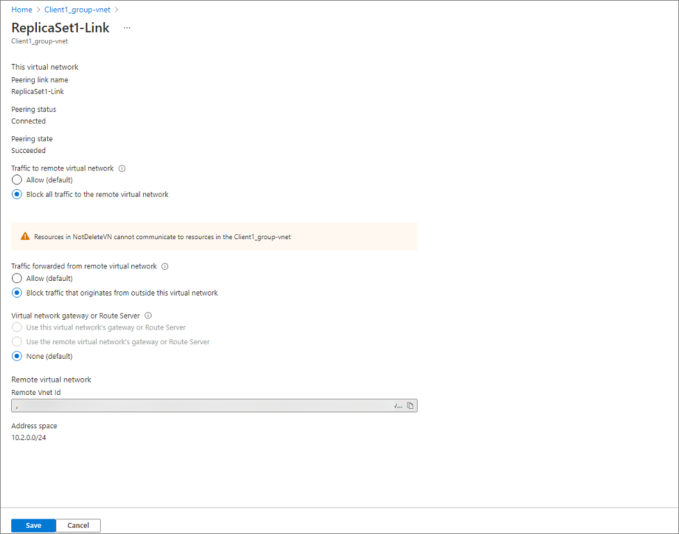 Screenshot of how to block traffic in the Azure portal