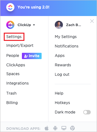 Screenshot shows Settings.