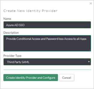 Screenshot of the Create New Identity Providers dialog in the Akamai EAA console.