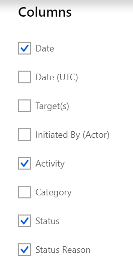 Provisioning log columns