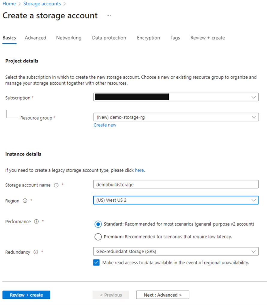 Create Storage Account 1