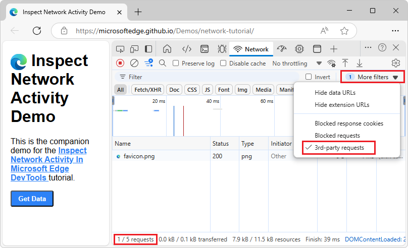 The Requests table shows only the third-party requests