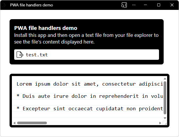 The "PWA file handlers" demo app