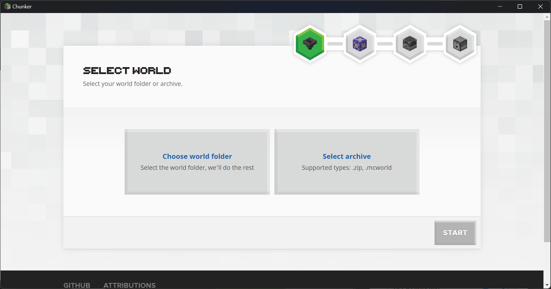 Chunker's Upload World screen