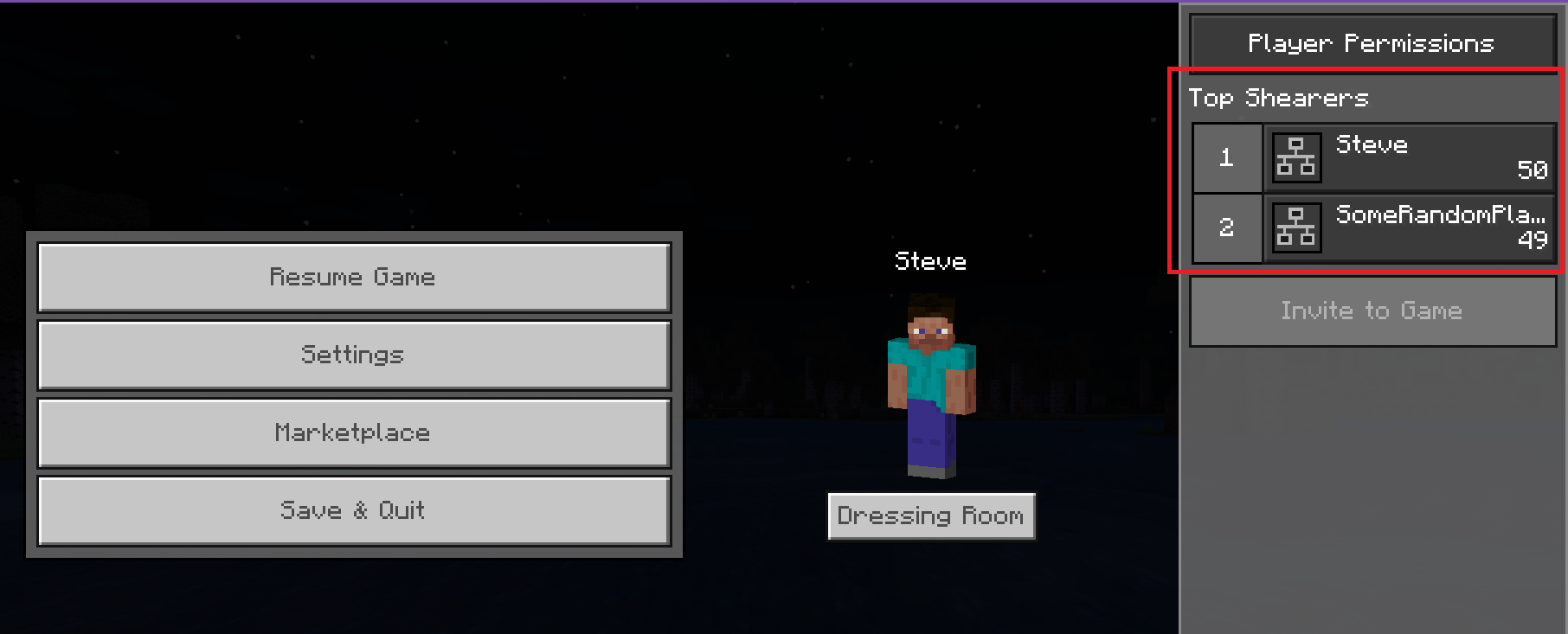 Image of player names displayed in a list on pause screen