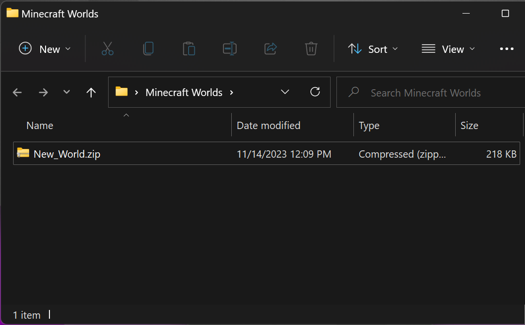Image of the New_World.zip file displayed with a typical ZIP file icon.