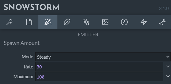 Emitter rate in Snowstorm