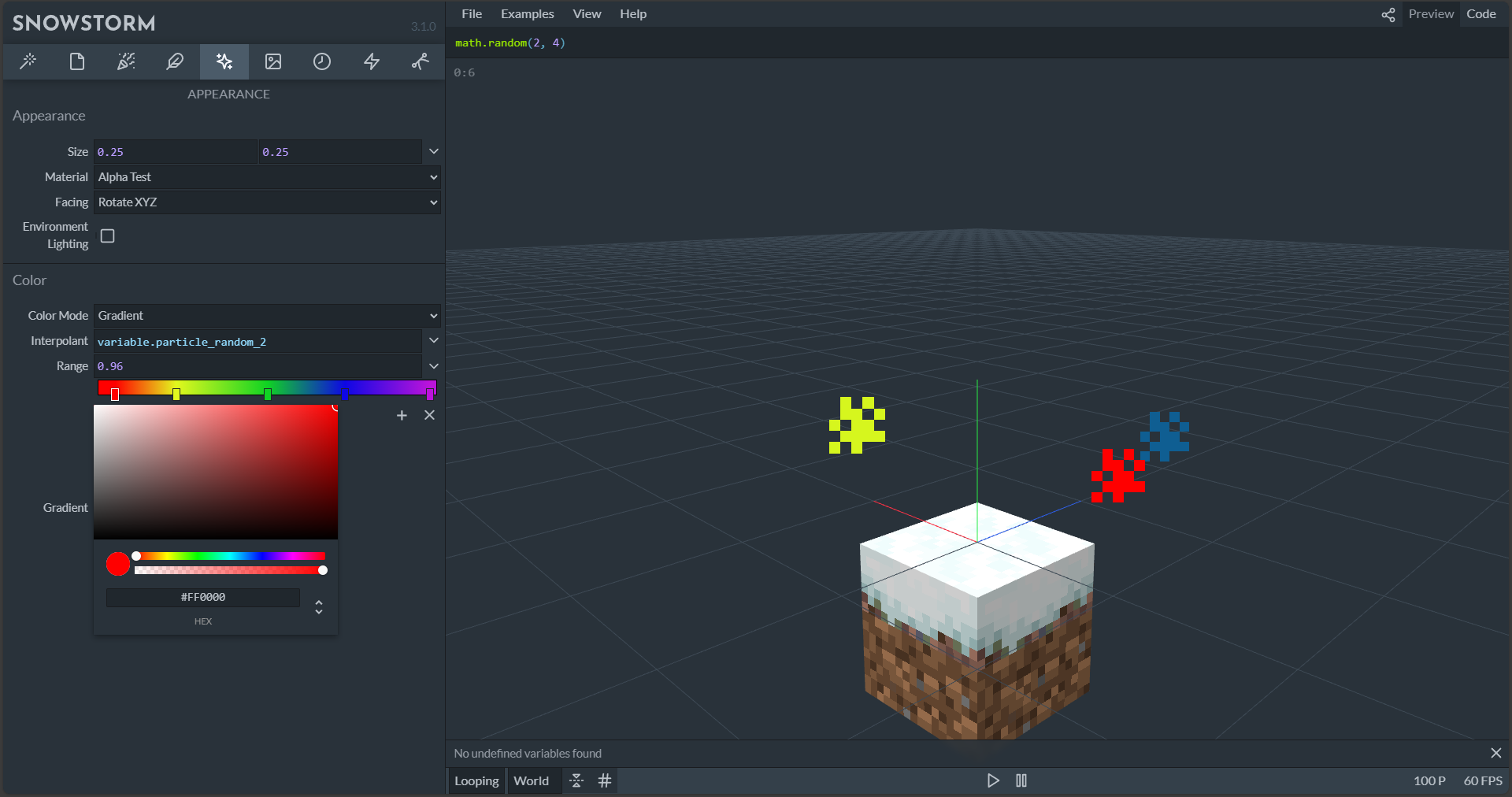 Final result of the created particle in Snowstorm