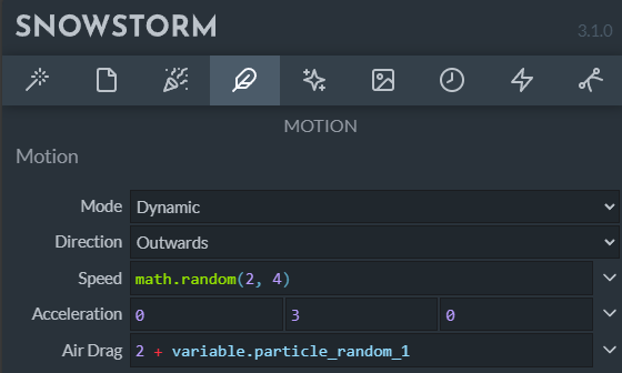 Particle motion in Snowstorm