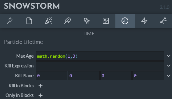 Particle lifetime in Snowstorm