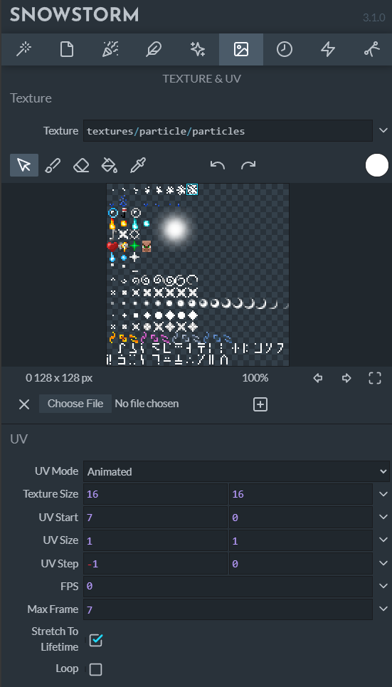 Particle texture and animation options in Snowstorm