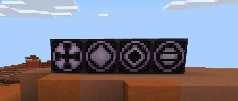 Four structure blocks, showing each mode, all in a row