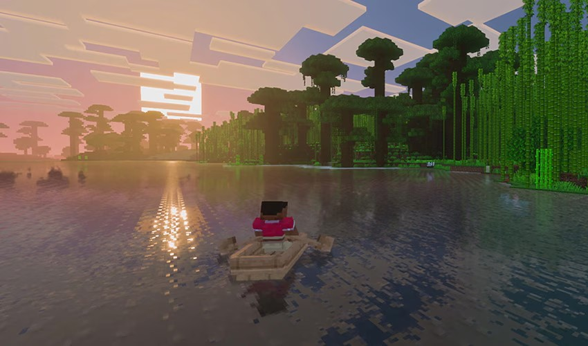 Minecraft: Bedrock Edition with Vibrant Visuals enabled.