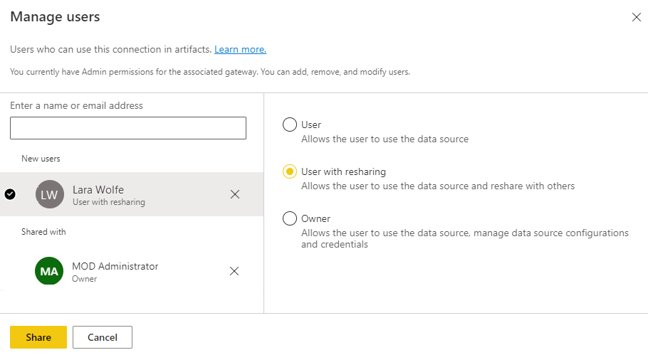 Screenshot of the Manage users screen.