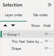 Screenshot showing the Layer order tab in the Selection pane.