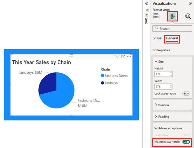 Screenshot of the new report page showing the Maintain layer order toggle.