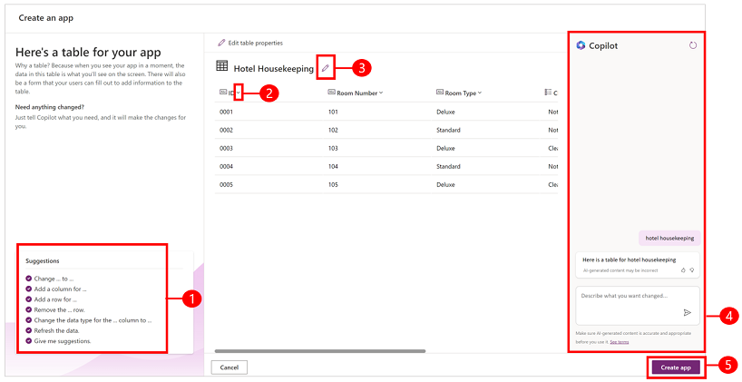 Review table for your app.