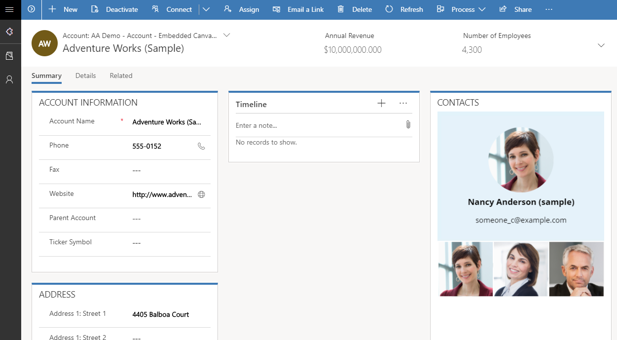 Embedded canvas app in a model-driven app form.