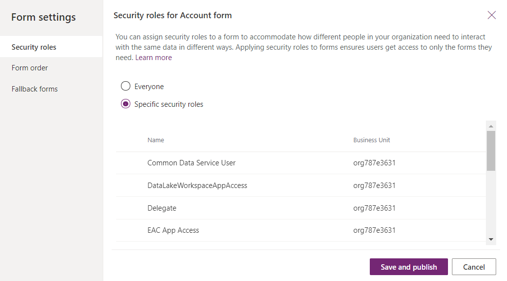 Form settings set access.