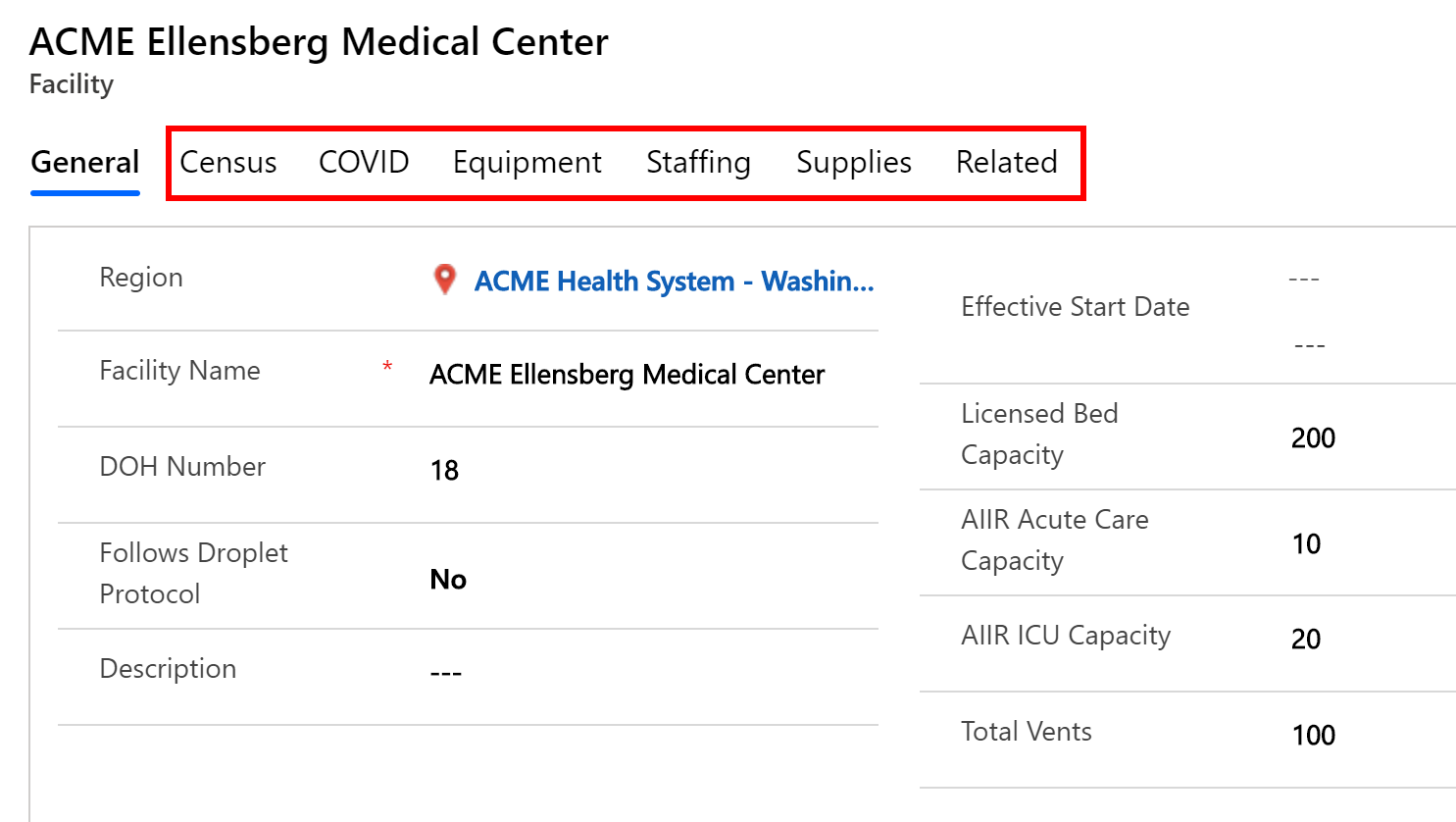 Open a facility record.