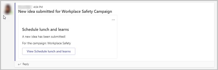 Adaptive card notification in Teams Adaptive card notification in Teams.